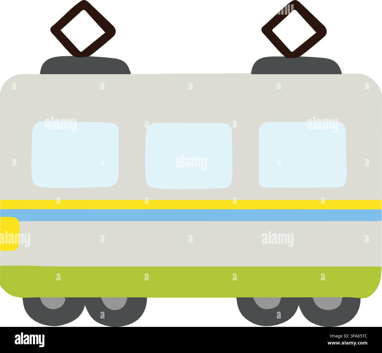Simple and cute hand drawn train illustration flat colored Stock Vector