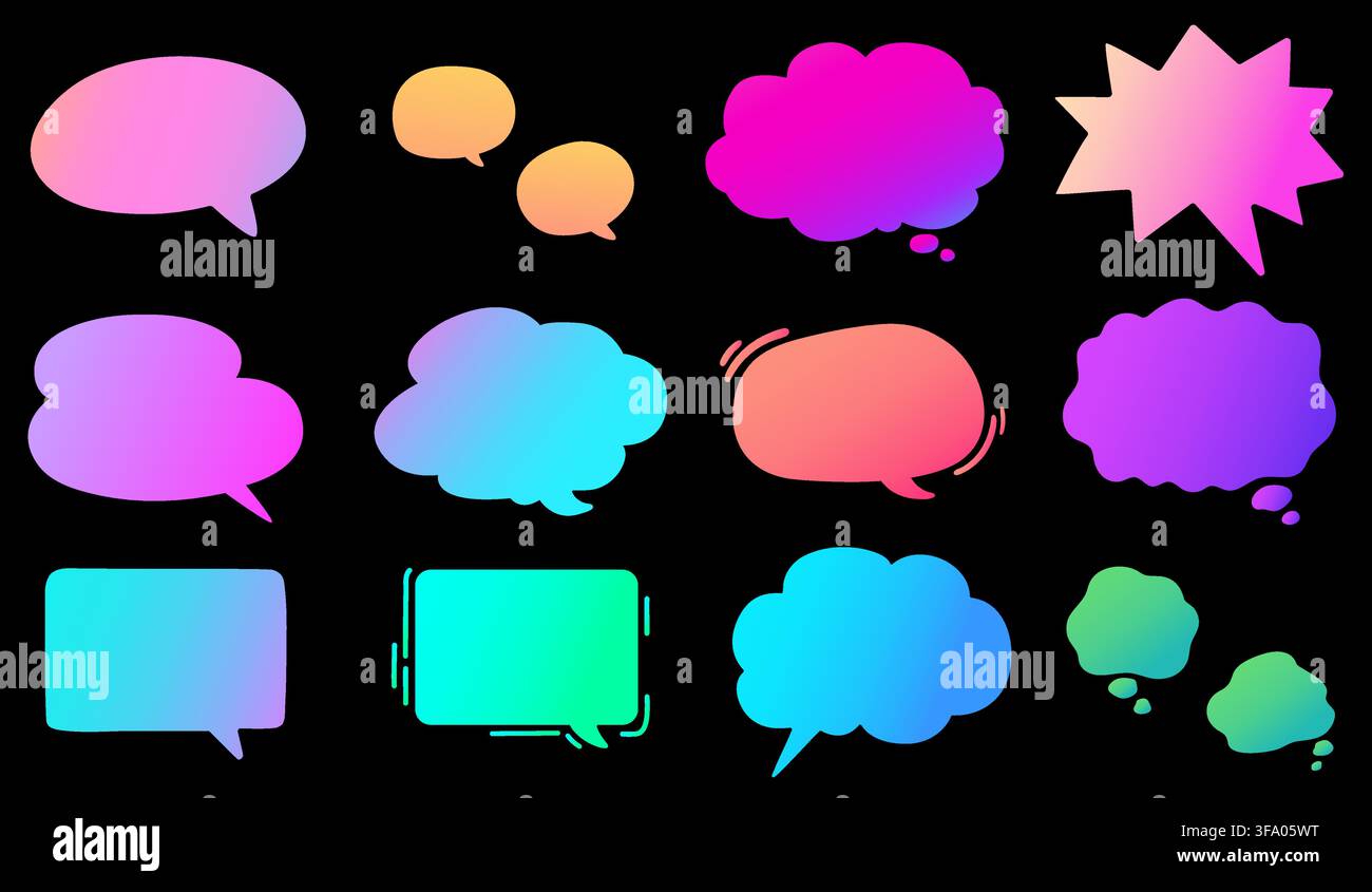 Simple and Pop Hand drawn Gradient Colored Speech Bubbles Stock Vector