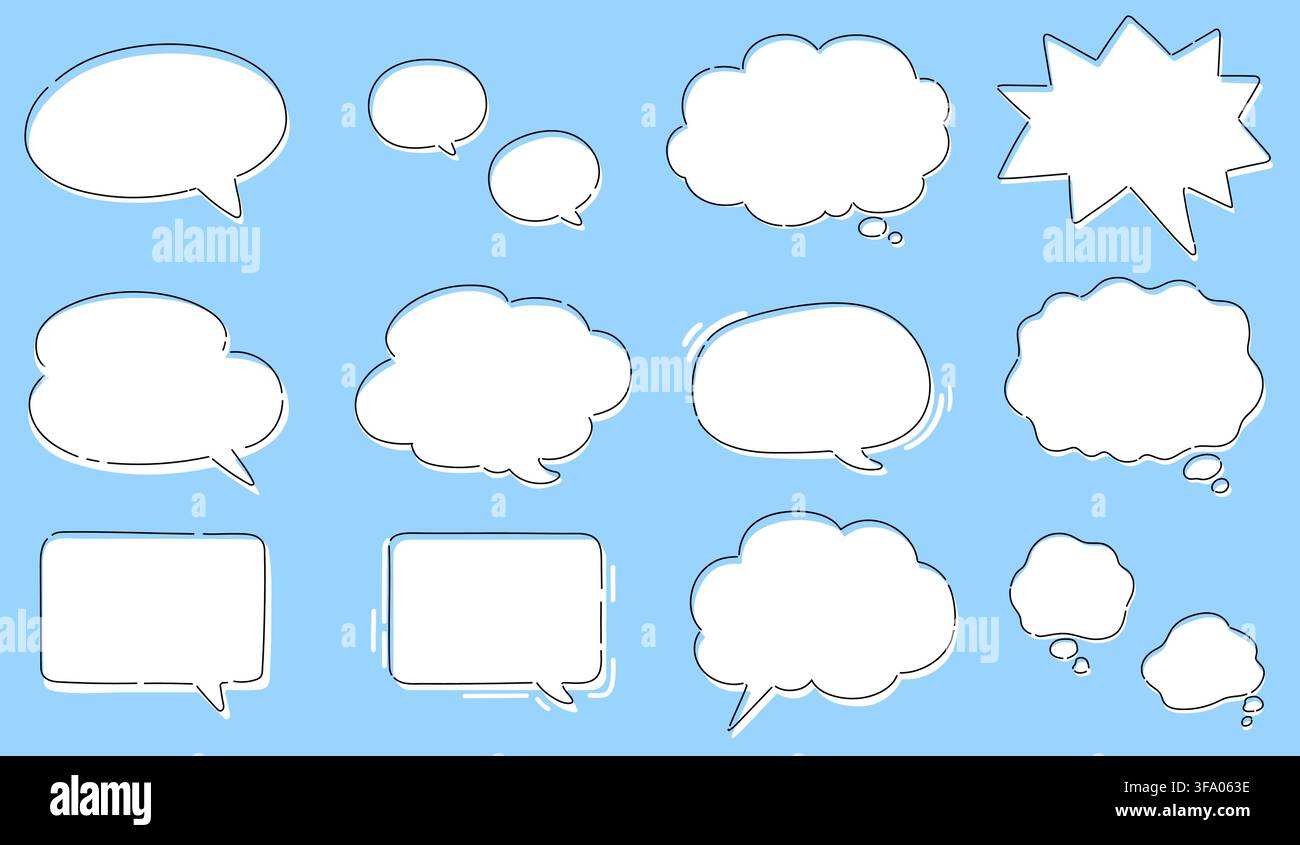 Simple and Pop Hand drawn Speech Bubbles with Outlines Stock Vector