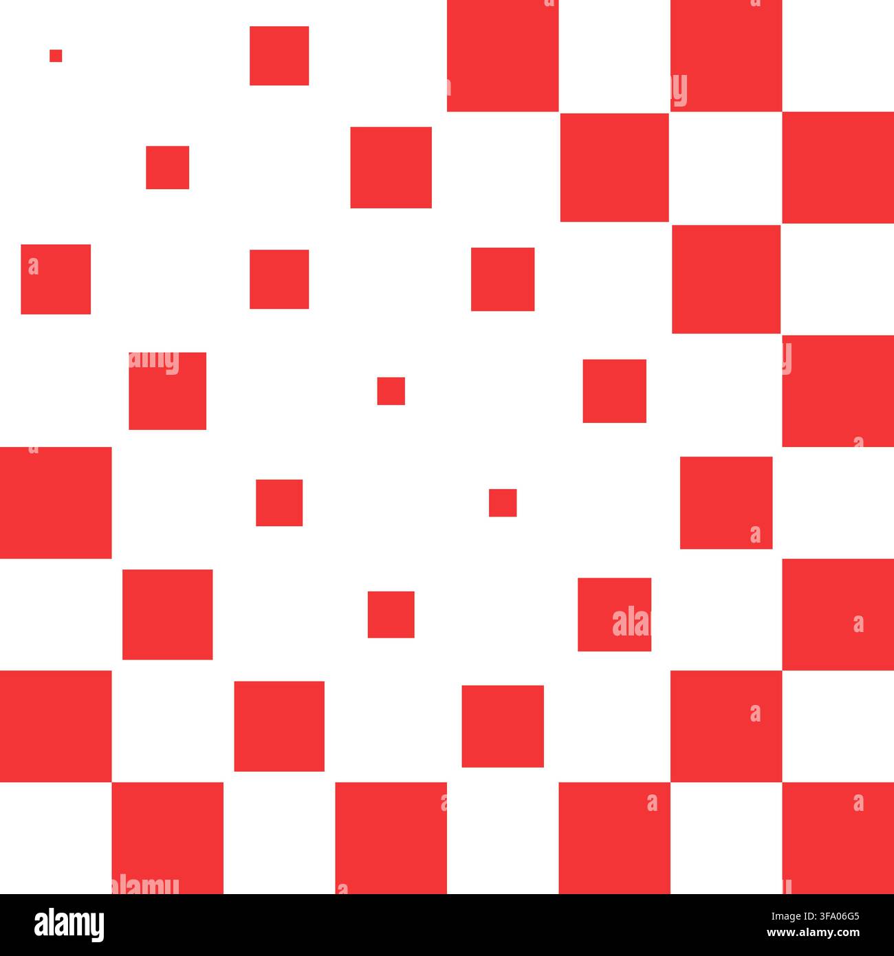 Red white square grid creates a shrinking perspective tunnel with depth optical pattern using changing sizes and a distant focal point Stock Vector