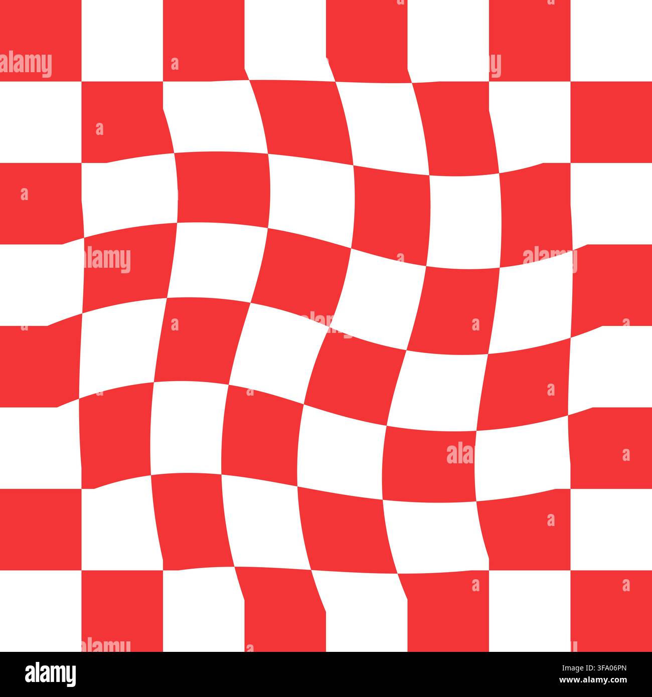 Red white checkerboard waves create curved square grid pattern optical motion Stock Vector