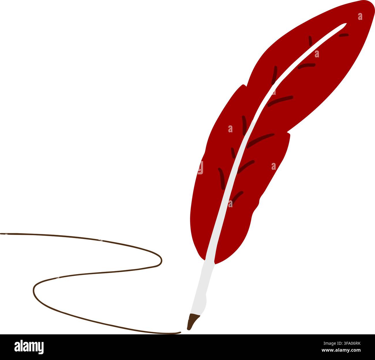 Simple hand drawn red feather pen flat colored Stock Vector