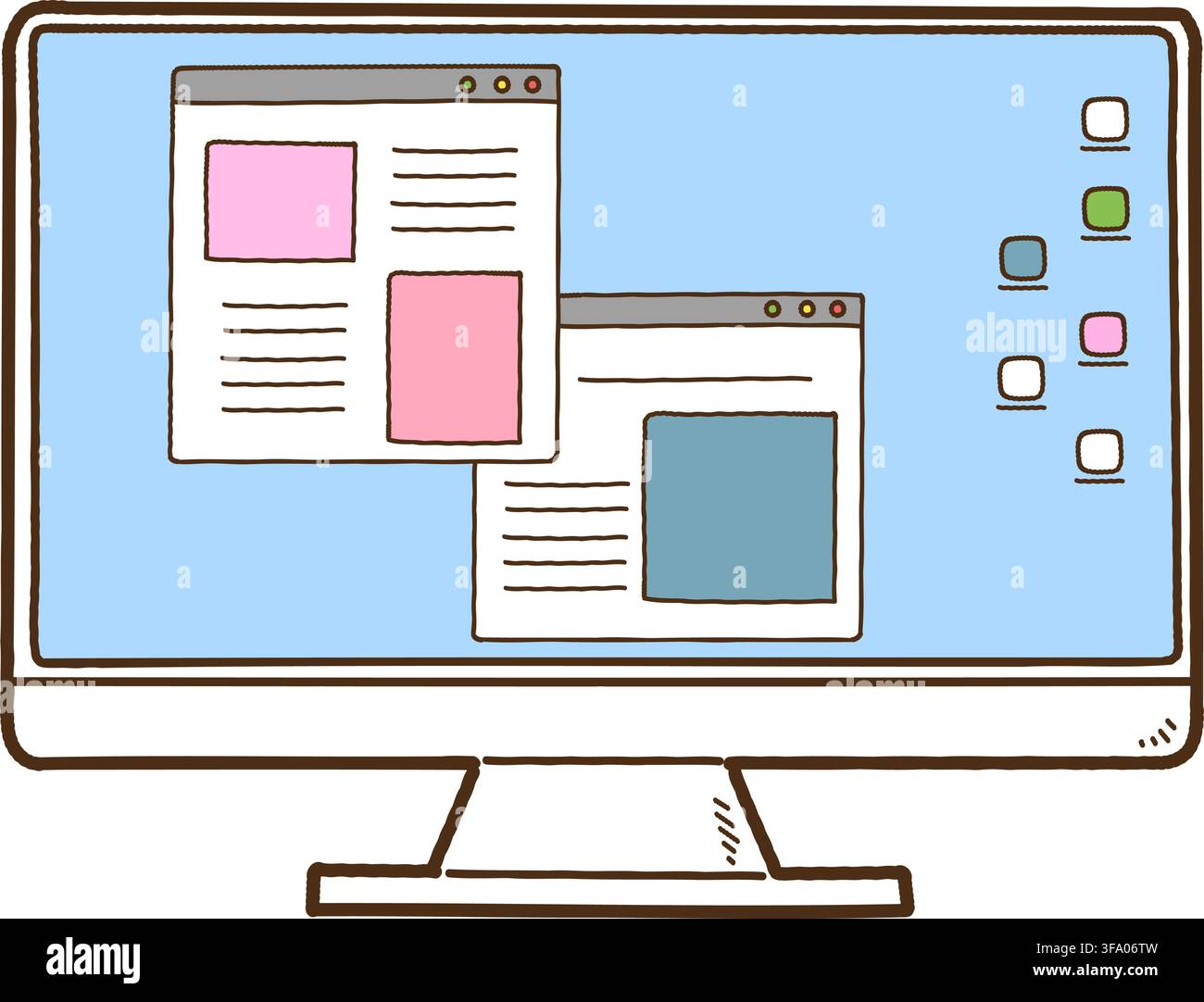 Cute hand drawn desktop computer outlined Stock Vector