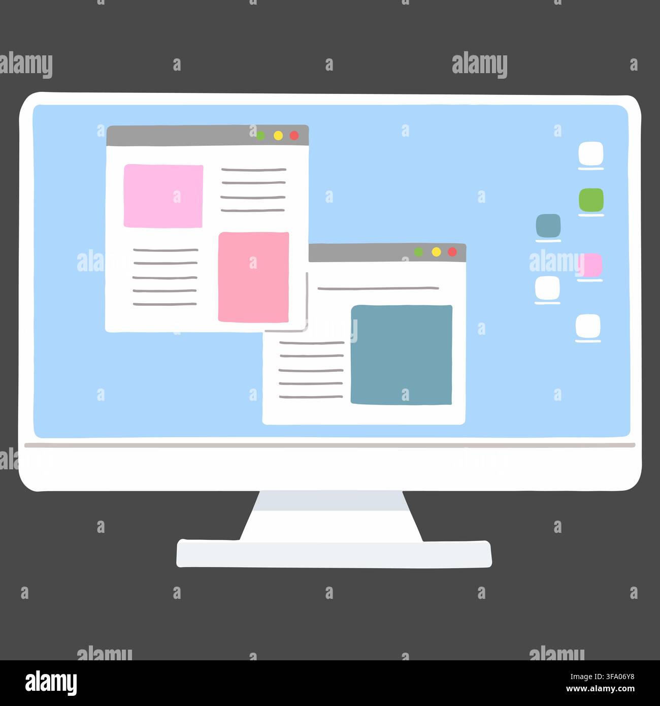 Cute hand drawn desktop computer flat colored Stock Vector