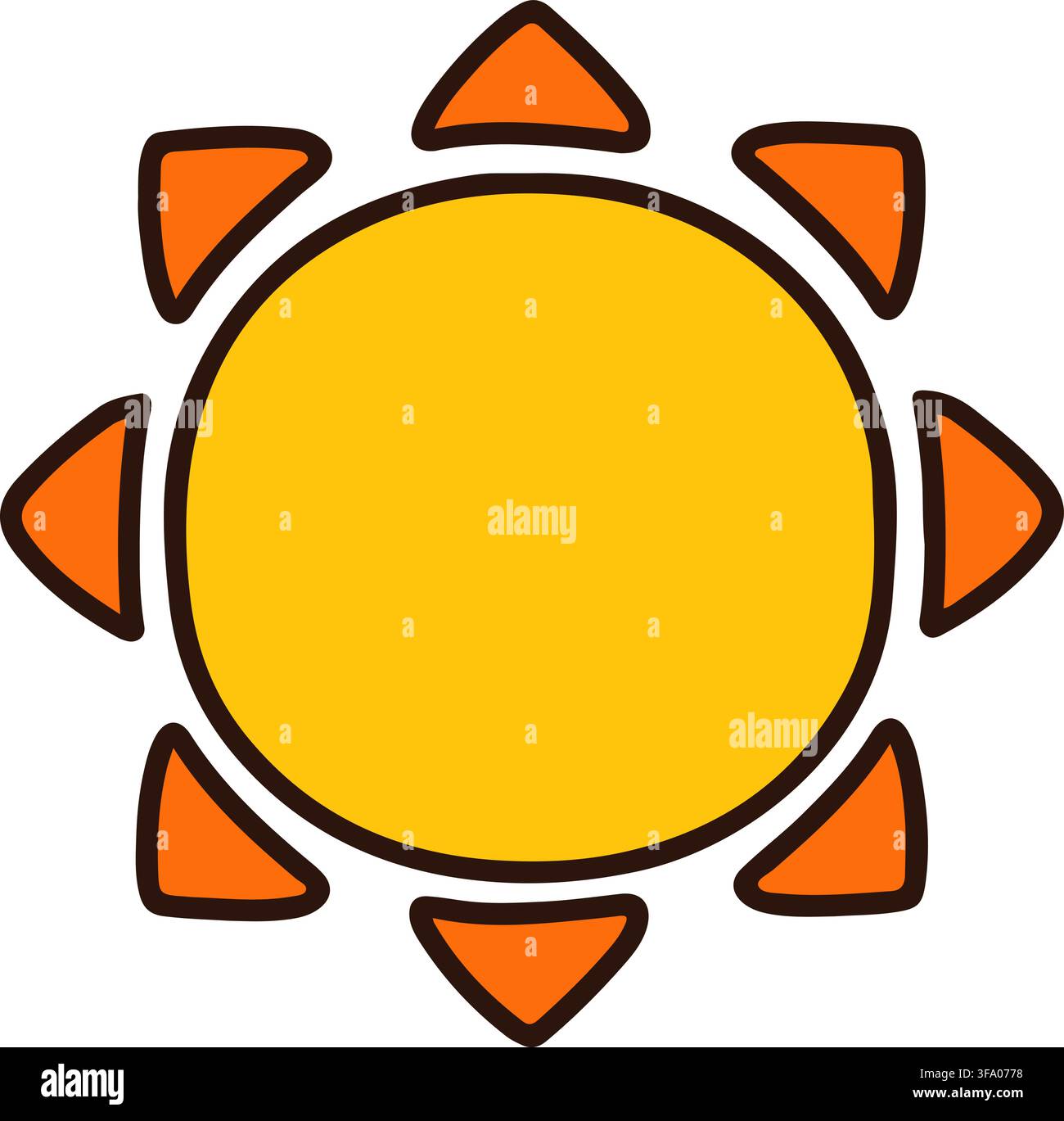 Big orange sun with outlines Stock Vector