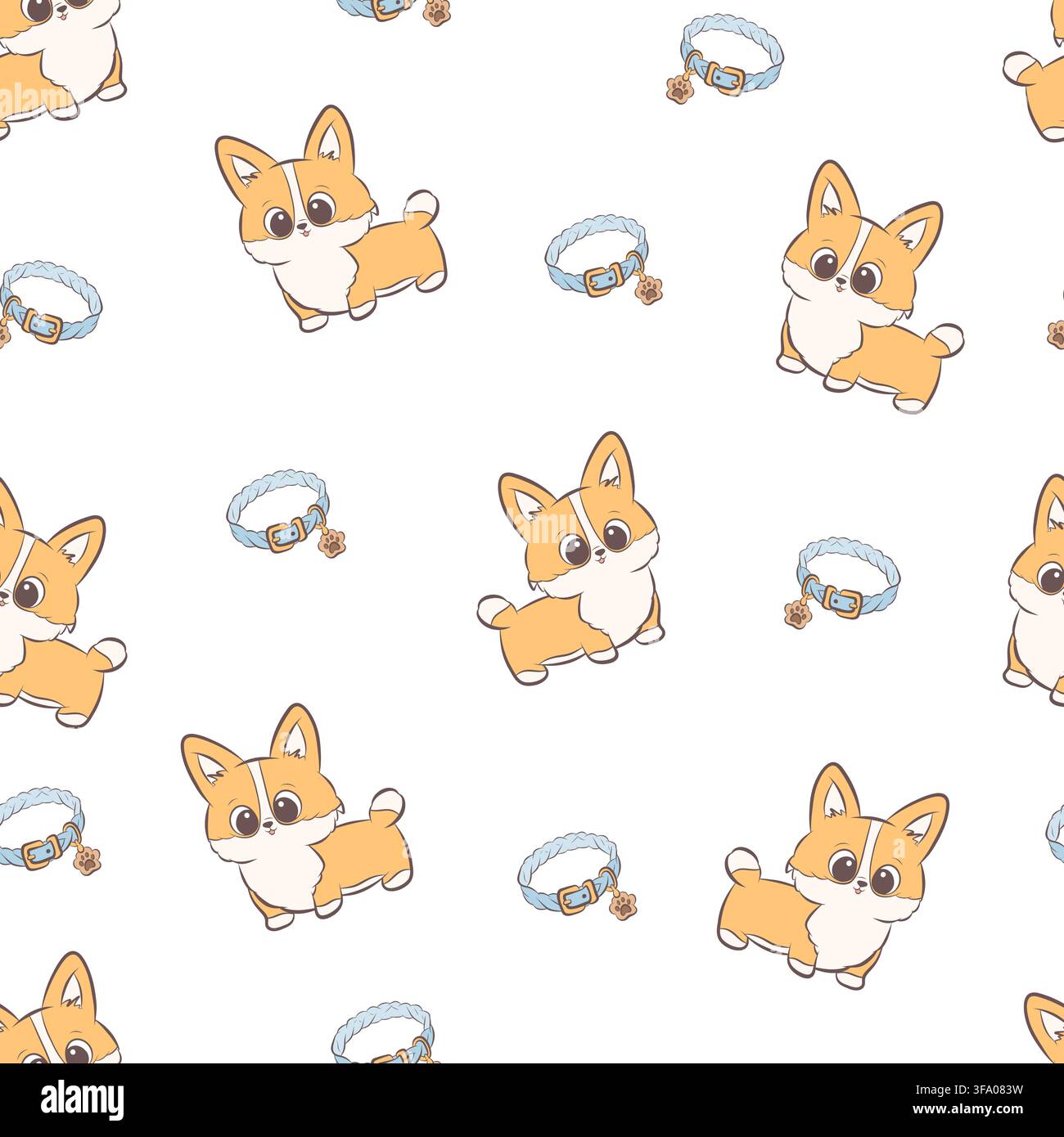 Vector seamless pattern corgi puppies and collars Stock Vector