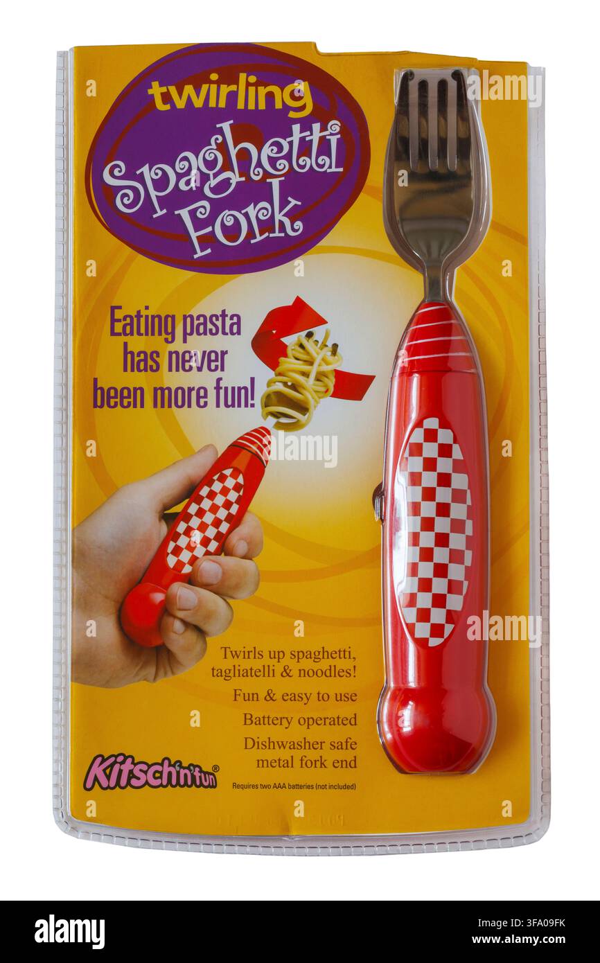 Kitsch'n'fun twirling Spaghetti Fork isolated on white background Stock Photo