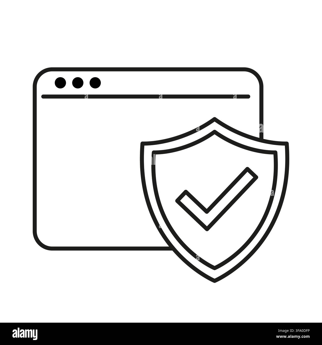 Shield security check vector shape features simple browser window. It represents creative internet protection. eps 10 Stock Vector