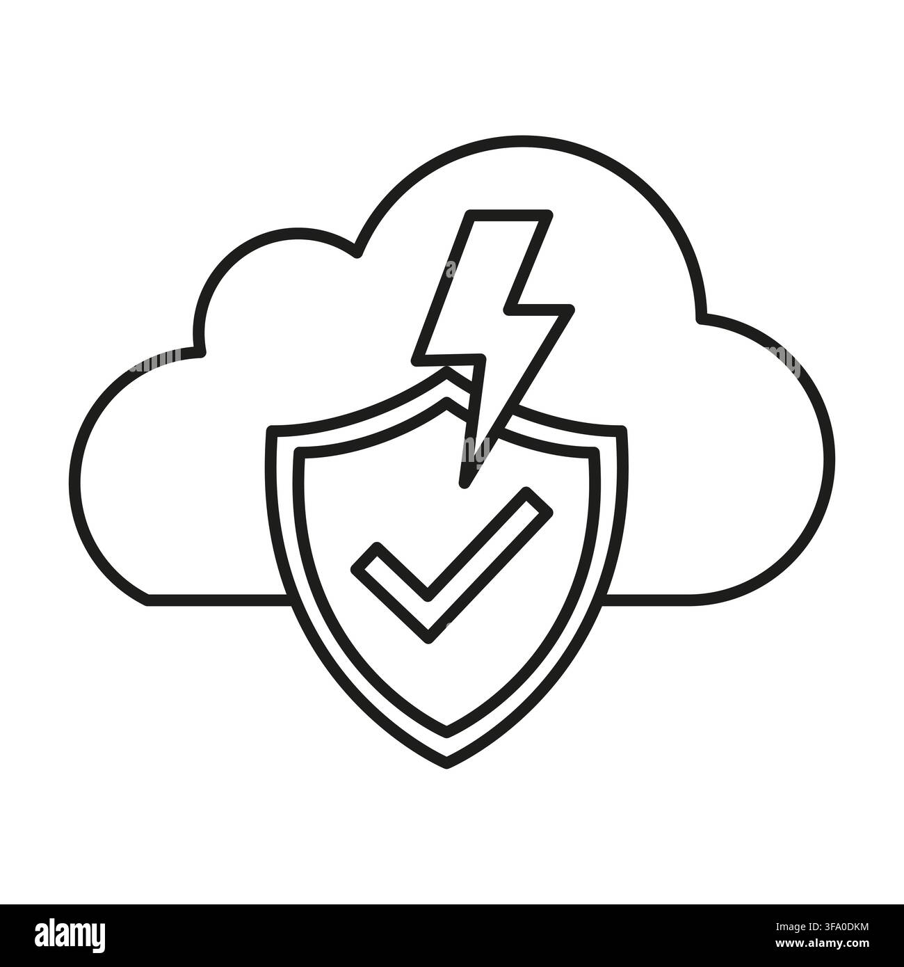 Shield security check vector shape features simple lightning cloud. It represents creative database protection. eps 10 Stock Vector