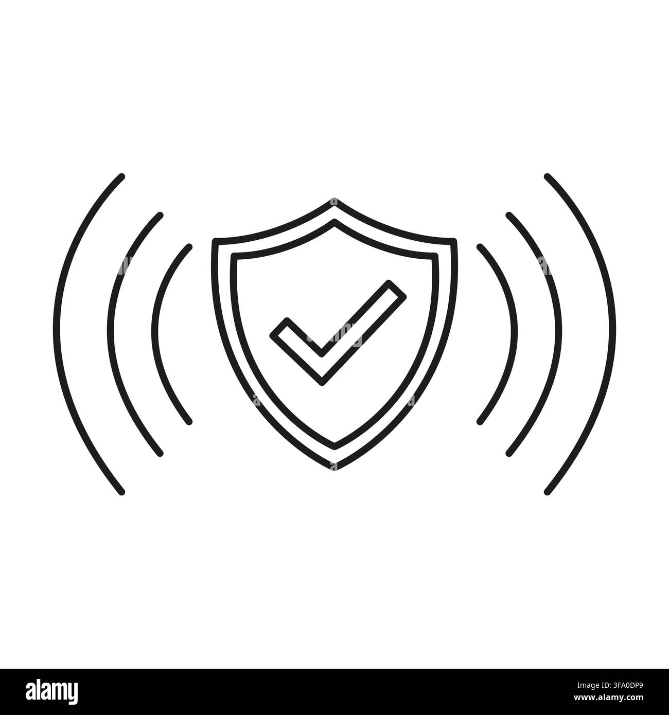 Shield security check vector shape features simple radar wave. It represents creative signal protection. eps 10 Stock Vector
