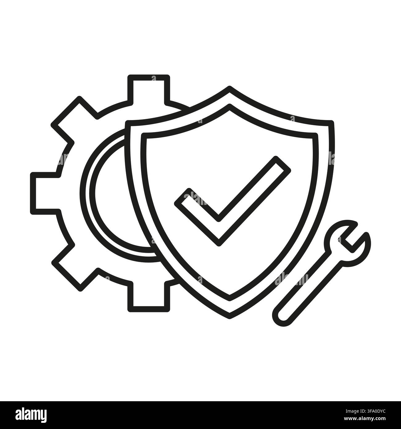 Shield security check vector shape features simple gear wrench. It represents creative service support. eps 10 Stock Vector