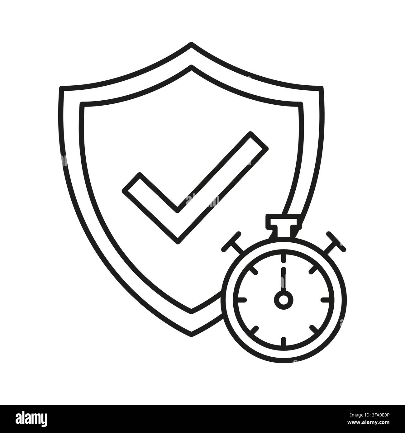 Shield security check vector shape features simple stopwatch sign. It represents creative time protection. eps 10 Stock Vector