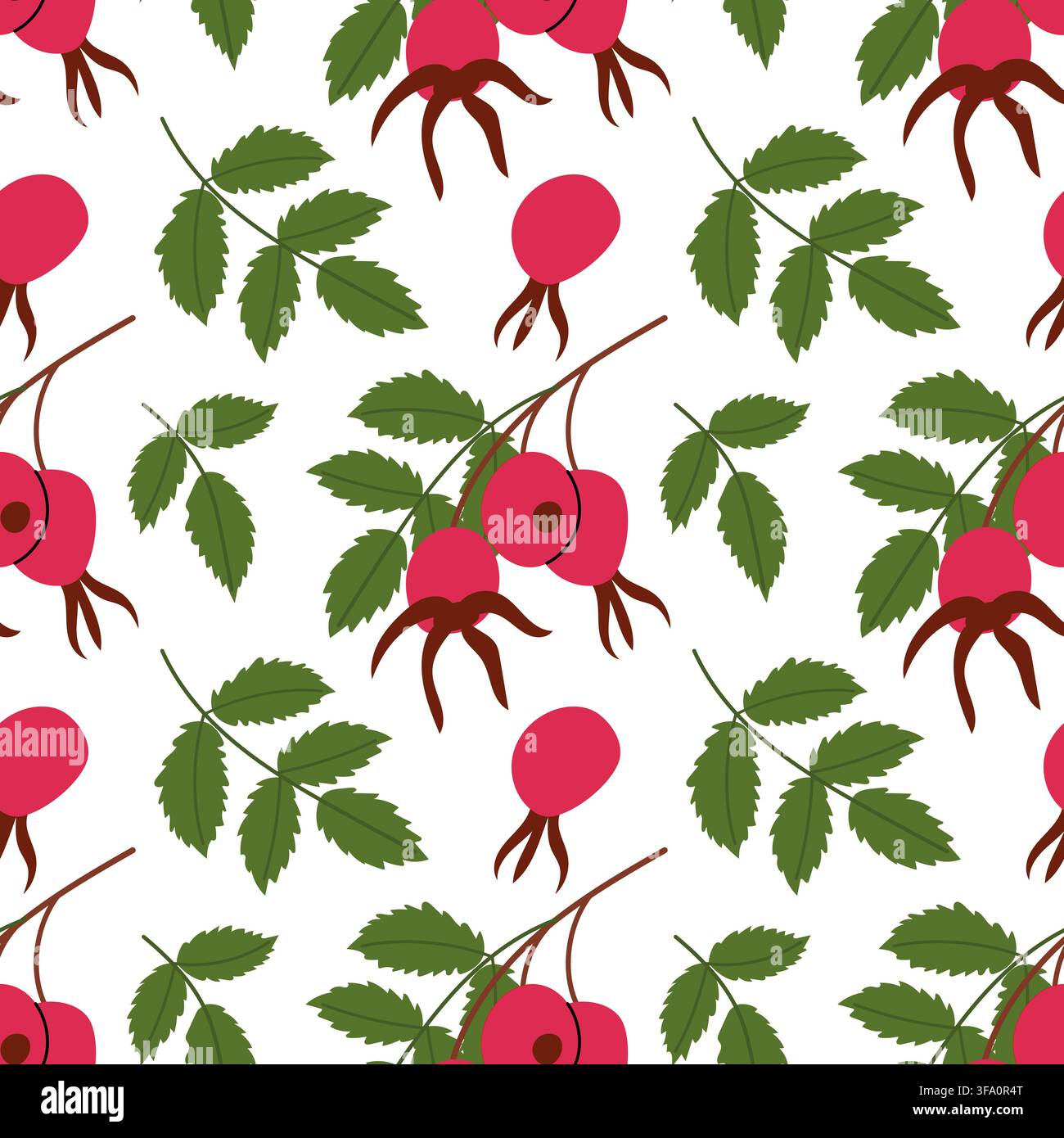 Red Rosehip Berry Autumn Seamless Pattern Illustration Stock Vector