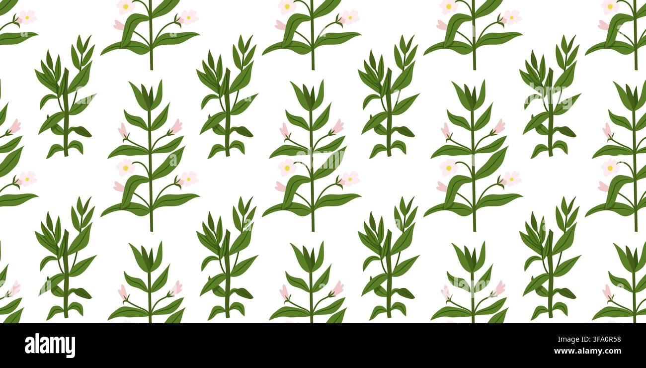 Green Hedge Hyssop Botanical Seamless Pattern Illustration Stock Vector
