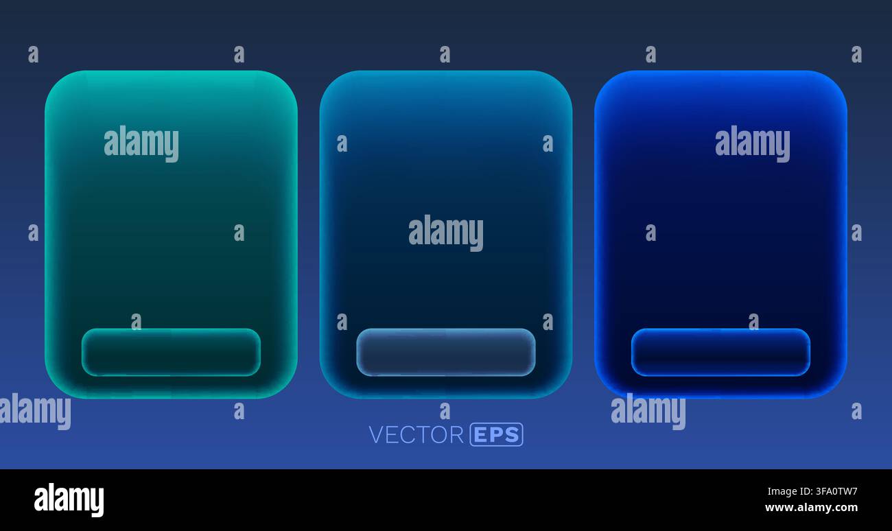Modern glassmorphism UI elements with glowing blue frames, perfect for tech backgrounds. Vector illustration Stock Vector