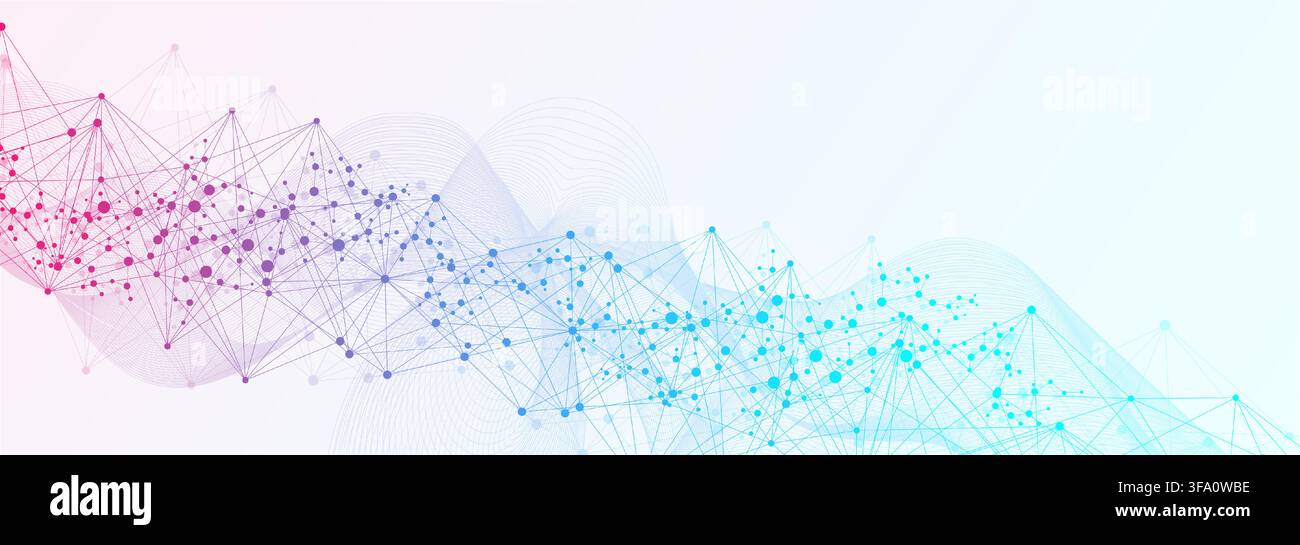 Modern abstract molecules structure for science or medical background. DNA helix or atom visualization. Molecular wave flow abstract background Stock Vector