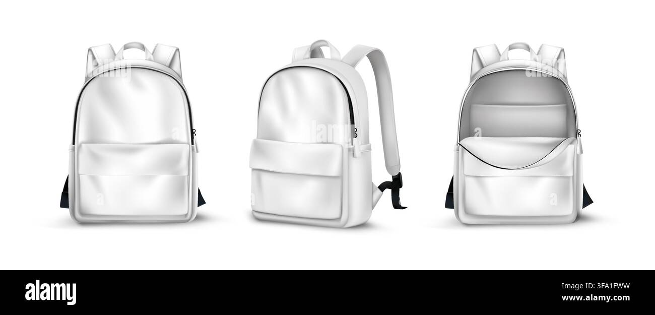 White Backpack Views Collection Stock Vector