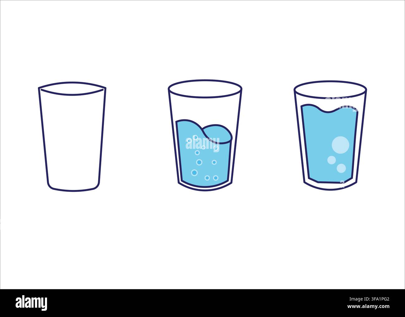 water level glass icon set -empty, half full and full drinking glass vector Stock Vector