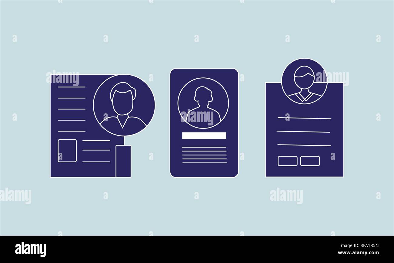 user profile and resume CV document icon set- modern line icon Stock Vector
