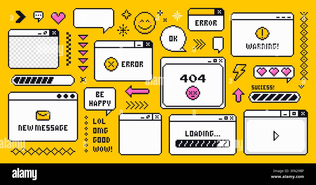 Collection of retro Pixel Art UI Elements. Vector. Stock Vector