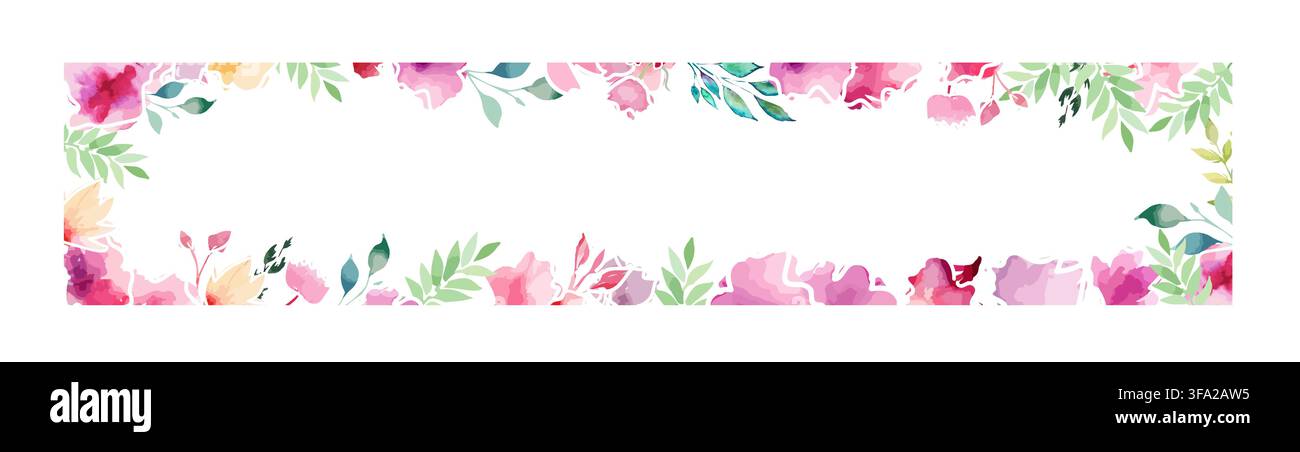 Rectangular frame postcard with watercolor flowers . Hand drawn. Not AI, vector illustration. Stock Vector