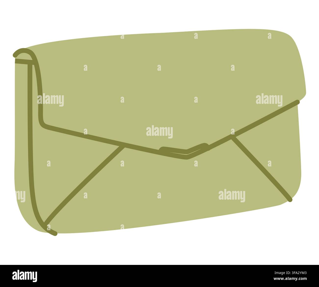 Envelope clutch silhouette bag with flap closure. Fashion accessory technical illustration. Vector satchel front 3-4 view for Men, women, unisex style, flat handbag CAD mockup sketch outline isolated Stock Vector