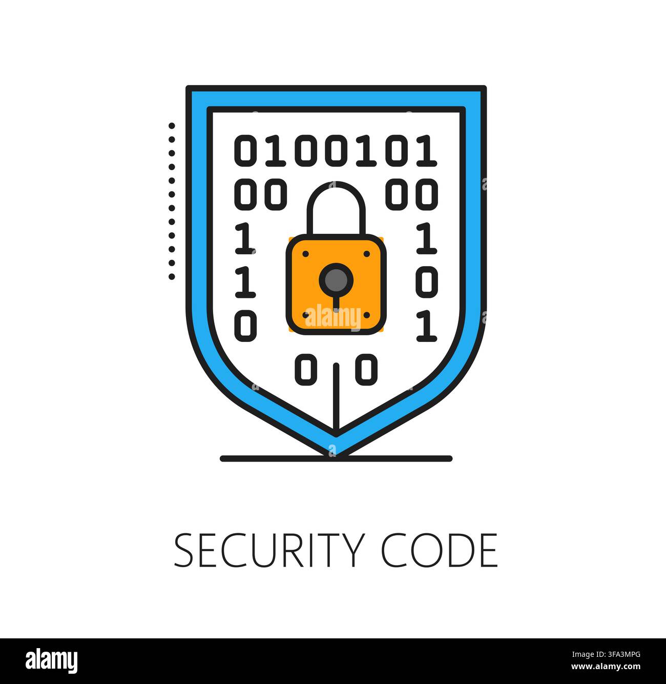 Software security program code line icon or sign. Computer system engineering line pictogram, software programing symbol. Program code technology icon with binary code, shield and padlock Stock Vector