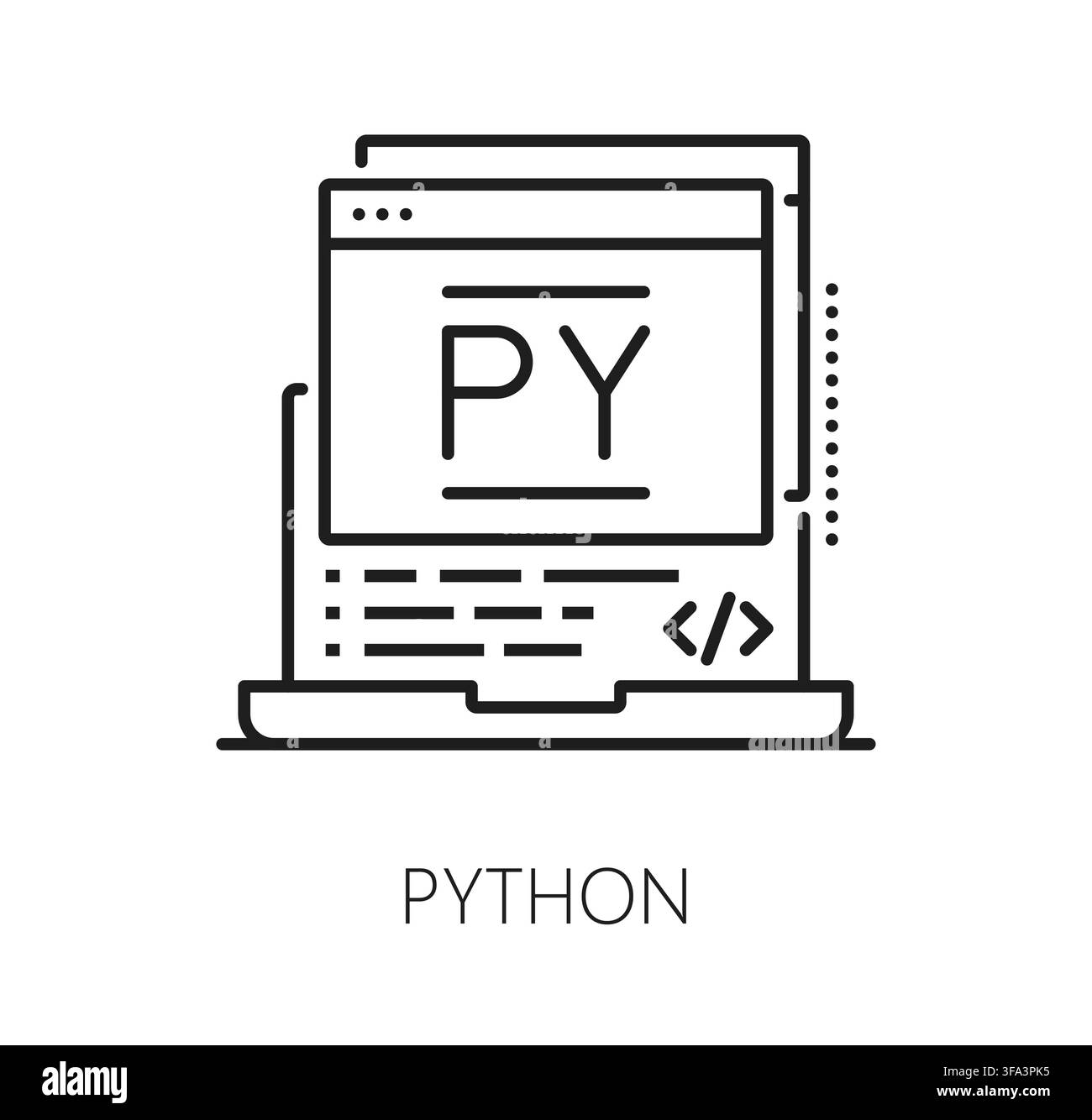 Software Python program code line icon. Computer science development outline sign, program engineering pictogram. Software code programing icon Stock Vector
