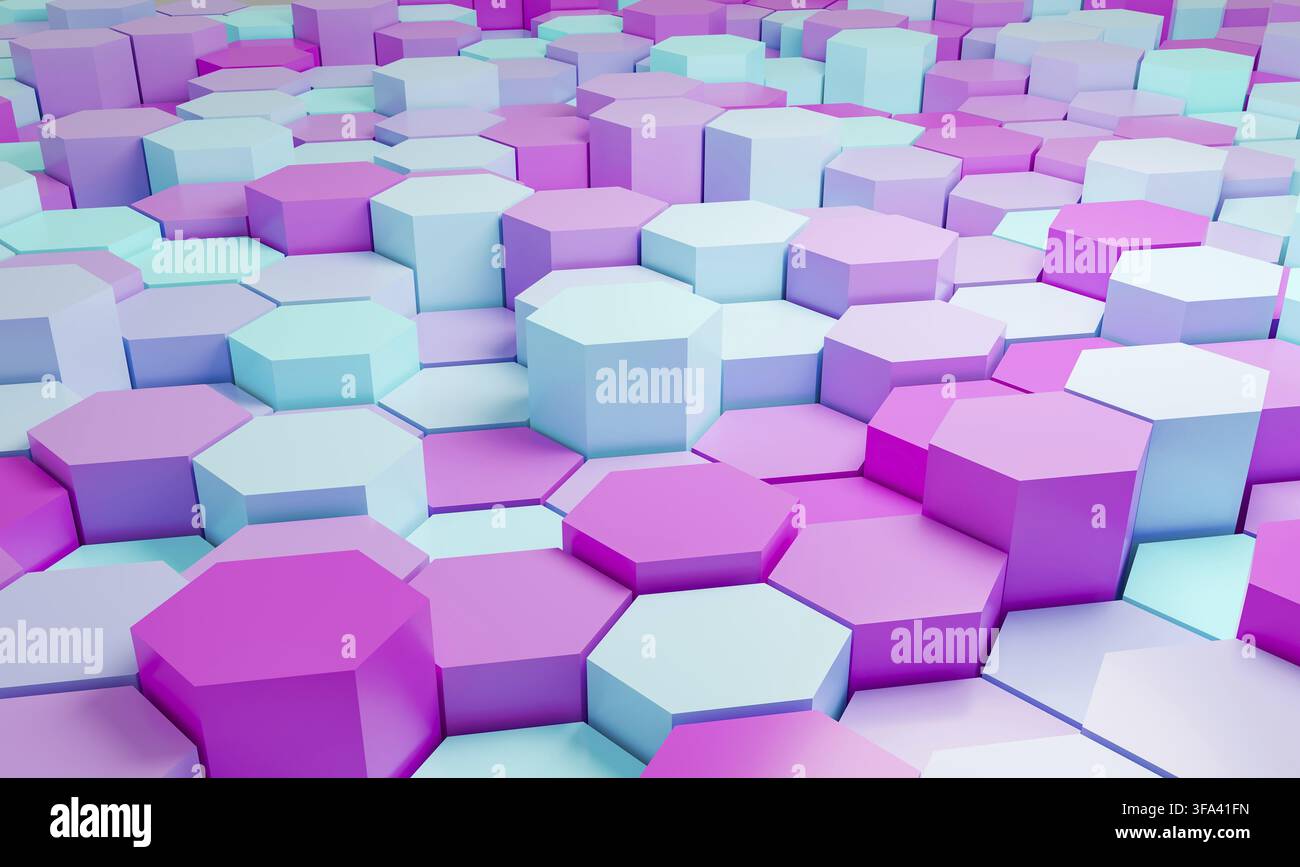 Pink and turquoise abstract hexagons background pattern 3D rendering - 3D Illustration Stock Photo