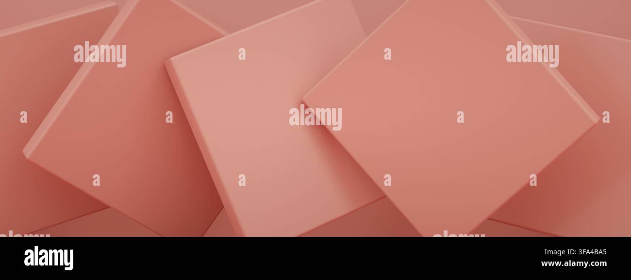 Abstract background with pink geometric shapes, 3d render, panoramic image Stock Photo