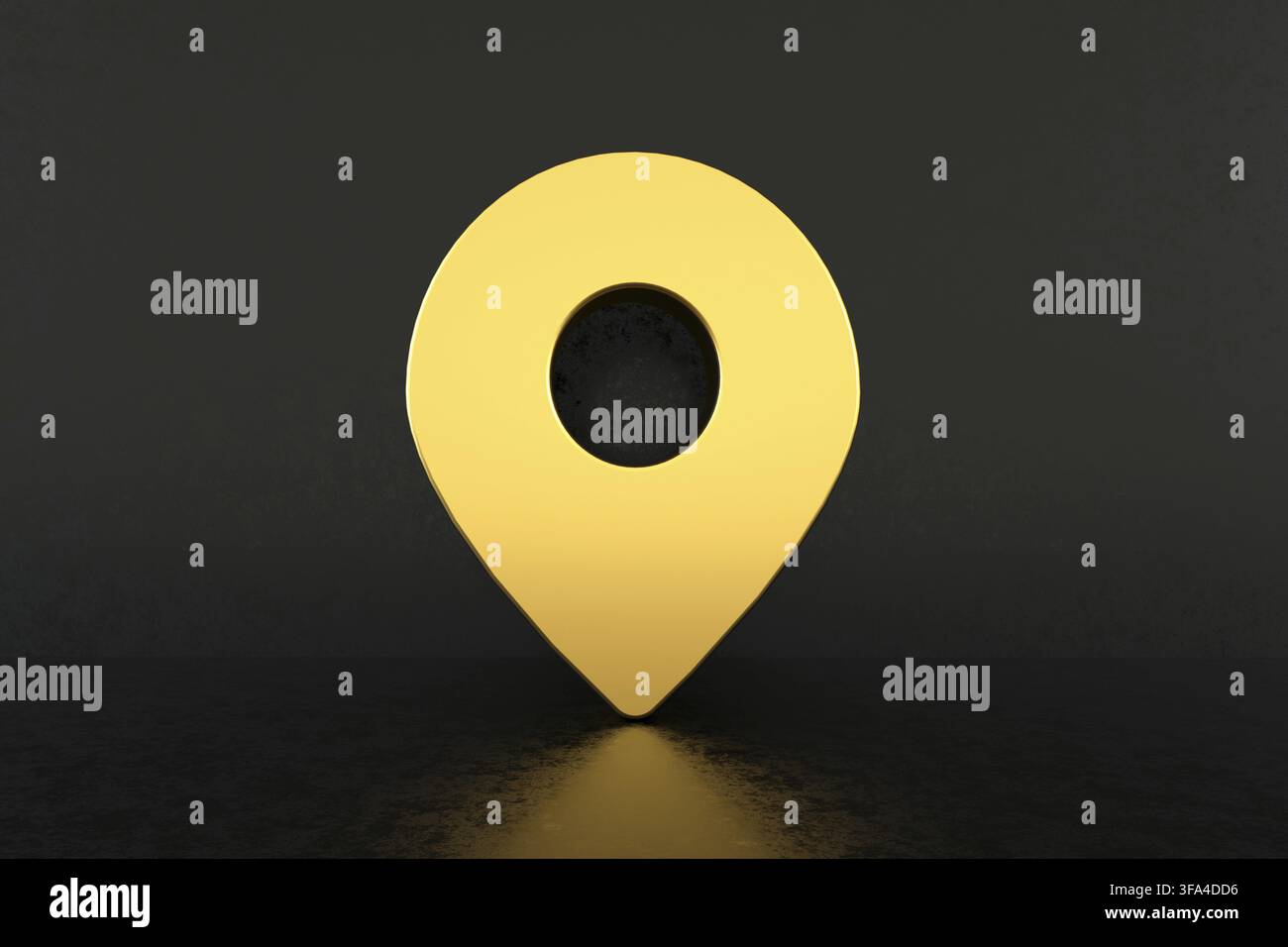 Golden 3d pin over black background, 3d render Stock Photo