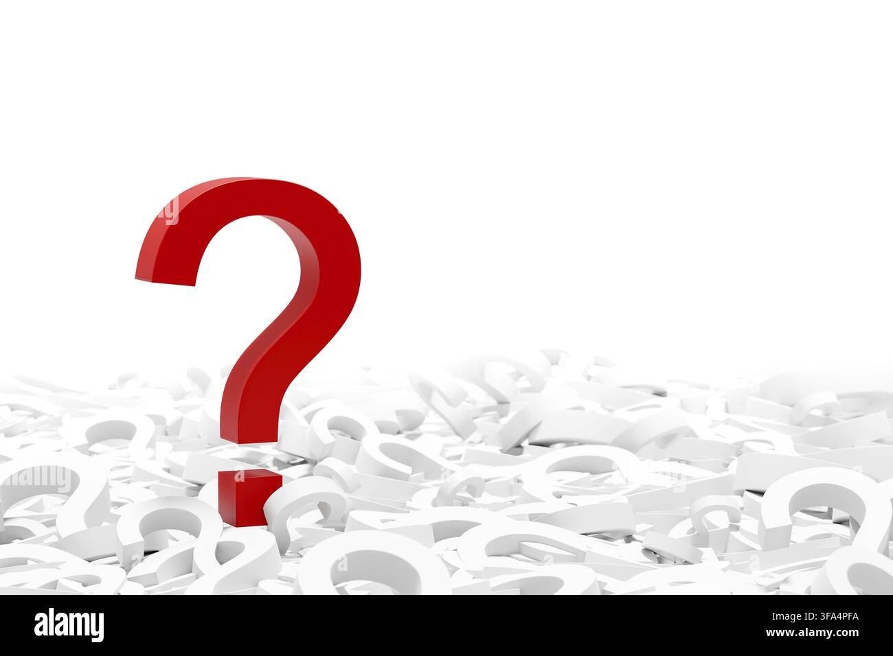 Red question mark on many white question marks, isolated on white background Stock Photo