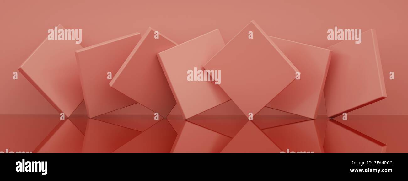 Abstract background with pink geometric shapes, 3d render, panoramic image Stock Photo