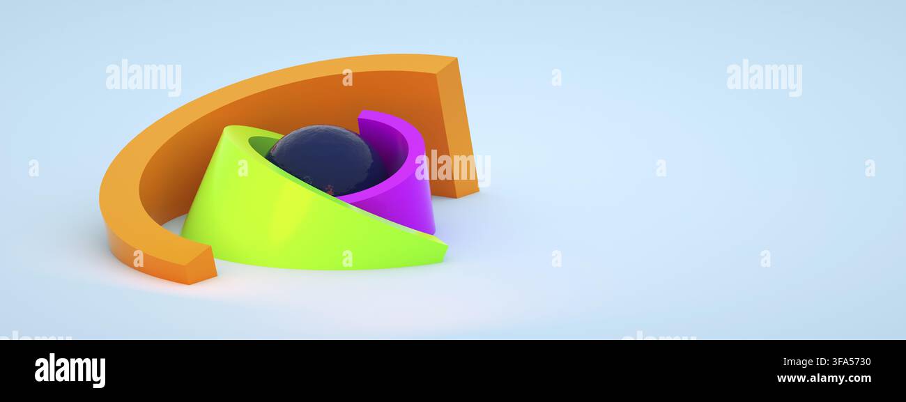 Geometric composition from colorful elements, 3d render, panoramic layout with space for text Stock Photo