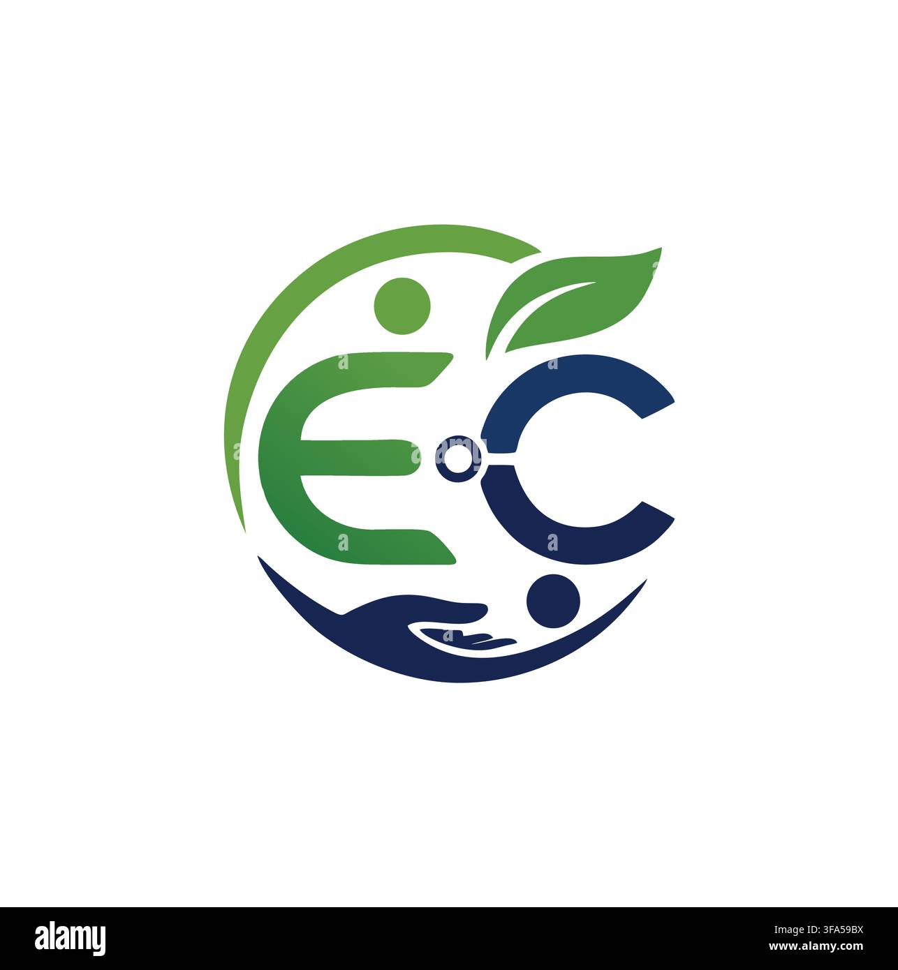 Professional Modern EC Letter Circle Hand Leaf Vector Logo Stock Vector