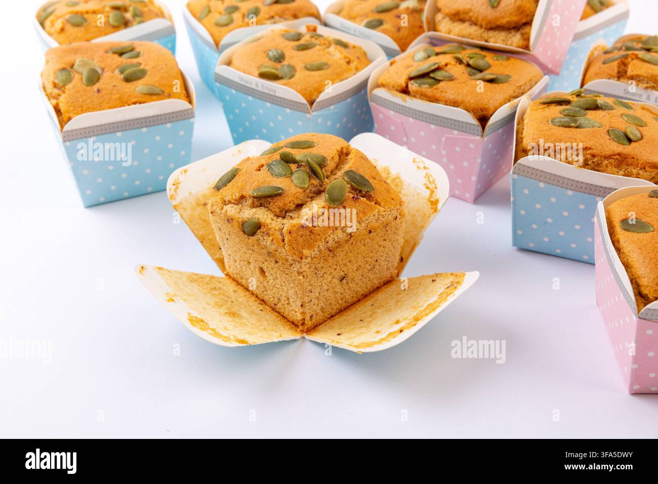 Date Nut Cupcakes Topped with Pumpkin Seeds Stock Photo