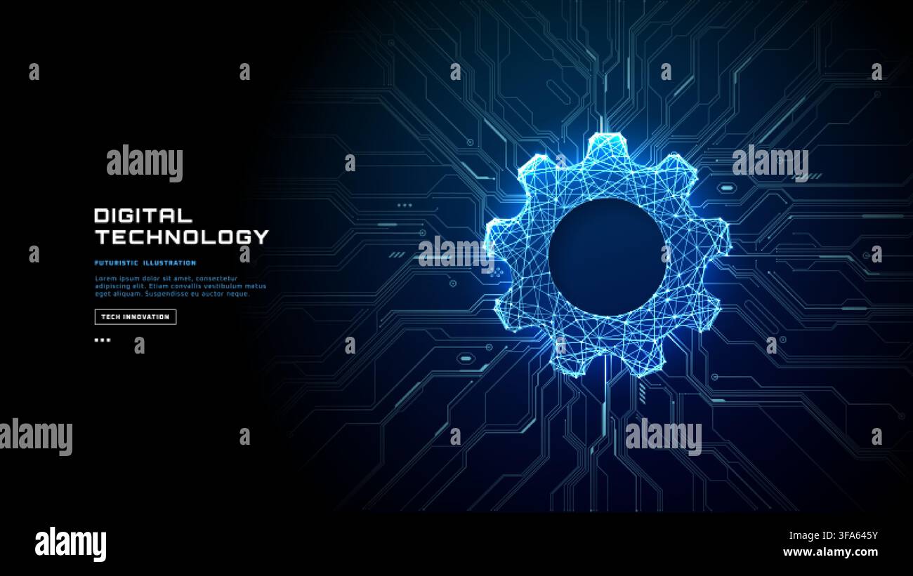 Digital Technology Gear on AI Tech Circuit Background Stock Vector