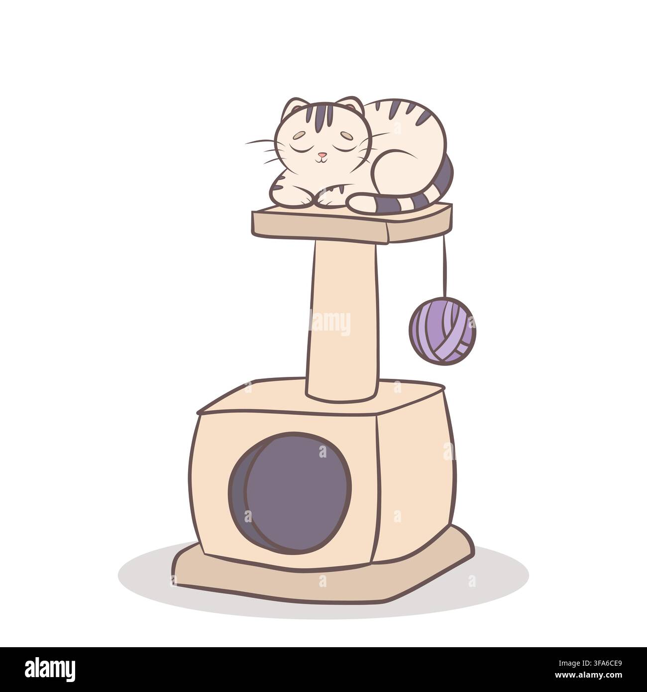 A vector illustration of a cute cat relaxing on a scratching post Stock Vector