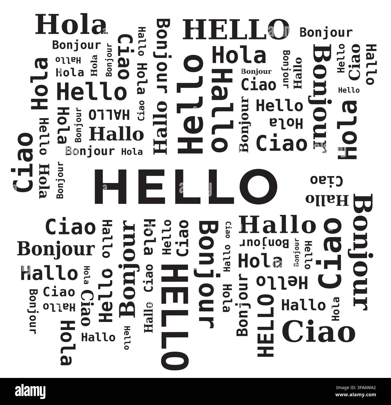 Word Cloud - Hello in Different Languages -  5 Languages on White Background Stock Vector