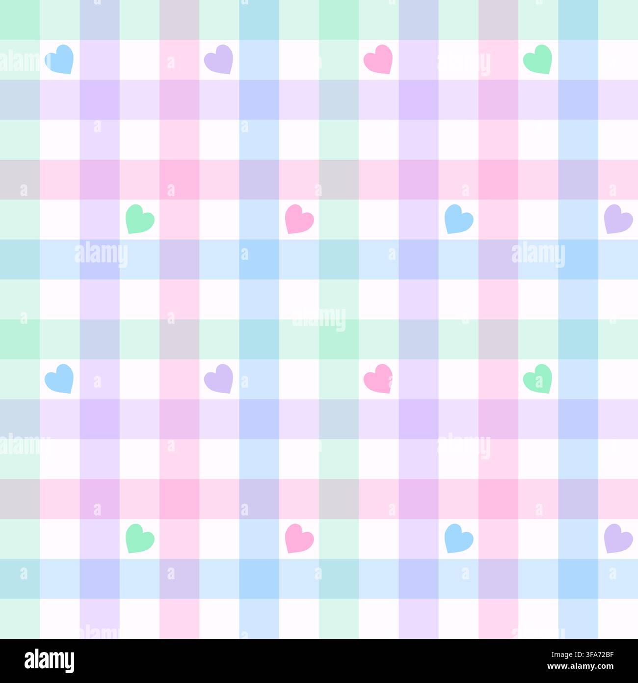 Seamless pastel plaid pattern with hearts. Vector gingham checkered background for surface design. Stock Vector