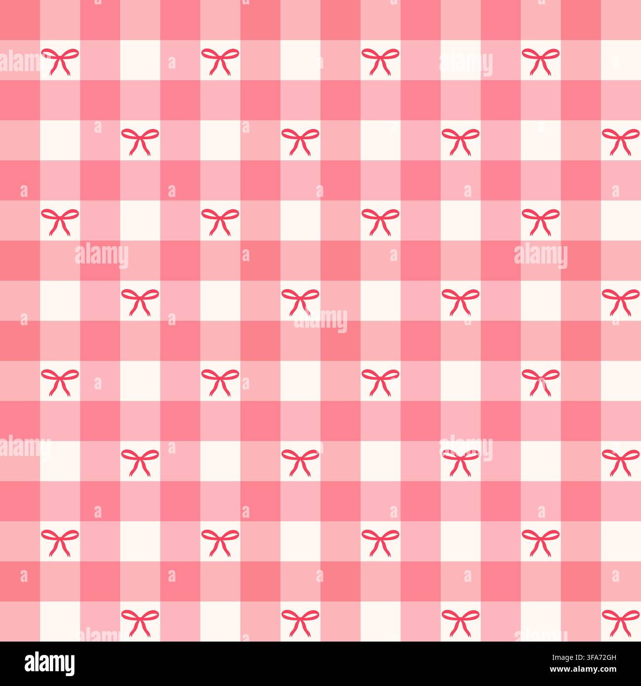 Seamless plaid pattern with bows. Vector gingham checkered repeating background for fabric and wrapping paper. Stock Vector