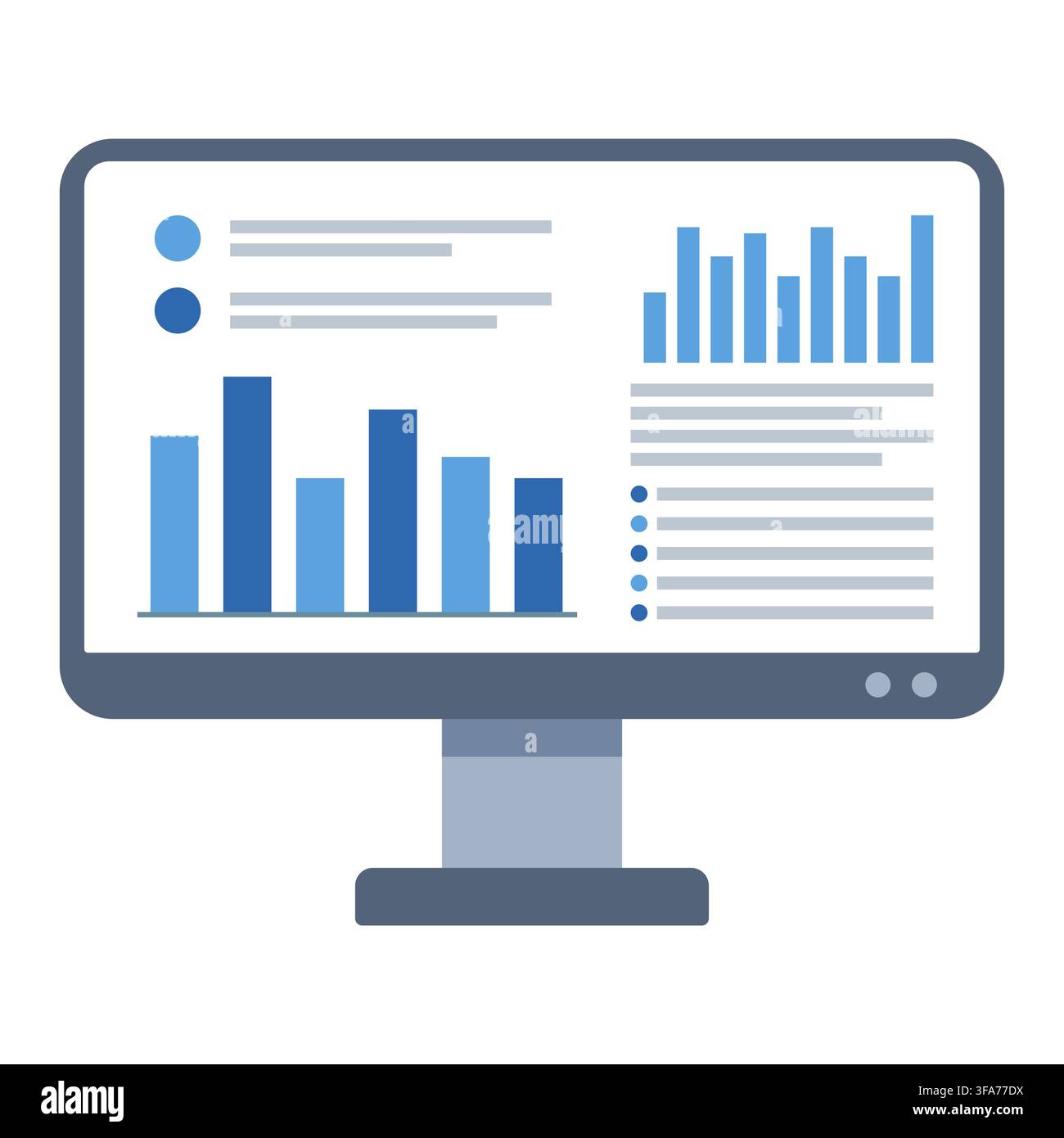 Desktop Computer Screen Displaying Data Analytics and Business Intelligence Dashboard Stock Vector
