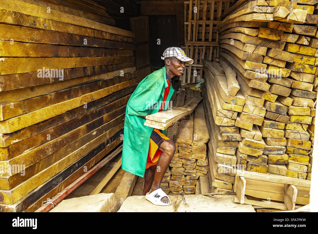 Worker in a carpentry workshop in Kigali, Rwanda. Stock Photo