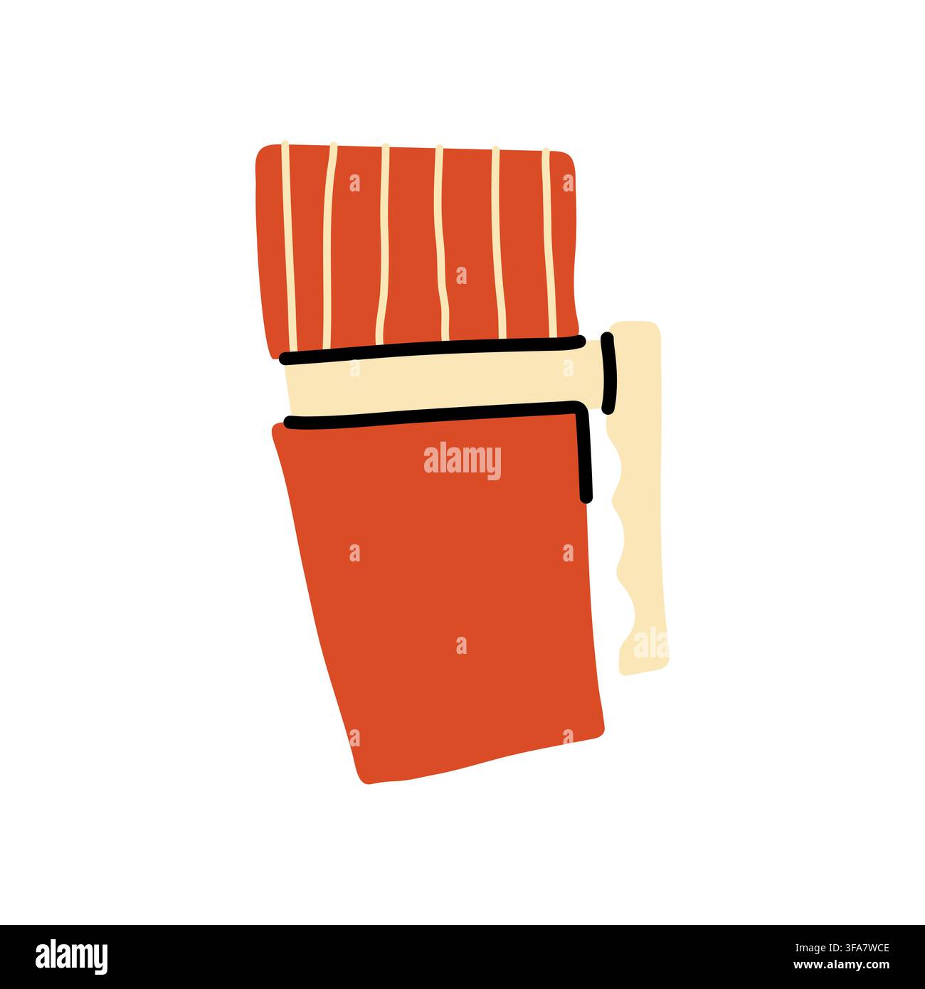Cozy red thermo mug vector icon with striped top Stock Vector