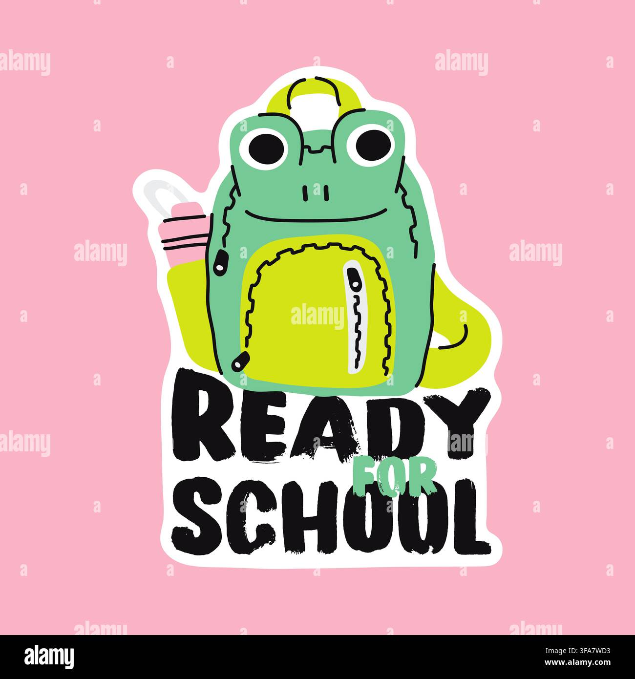 Cute frog backpack doodle vector sticker for back to school planner Stock Vector