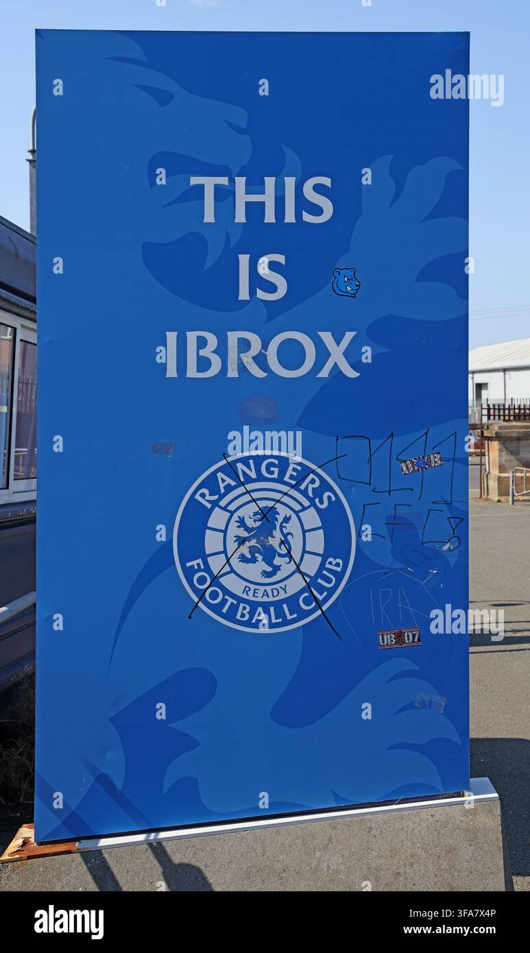 This is Ibrox Rangers FC banner outside the stadium in Glasgow Stock Photo