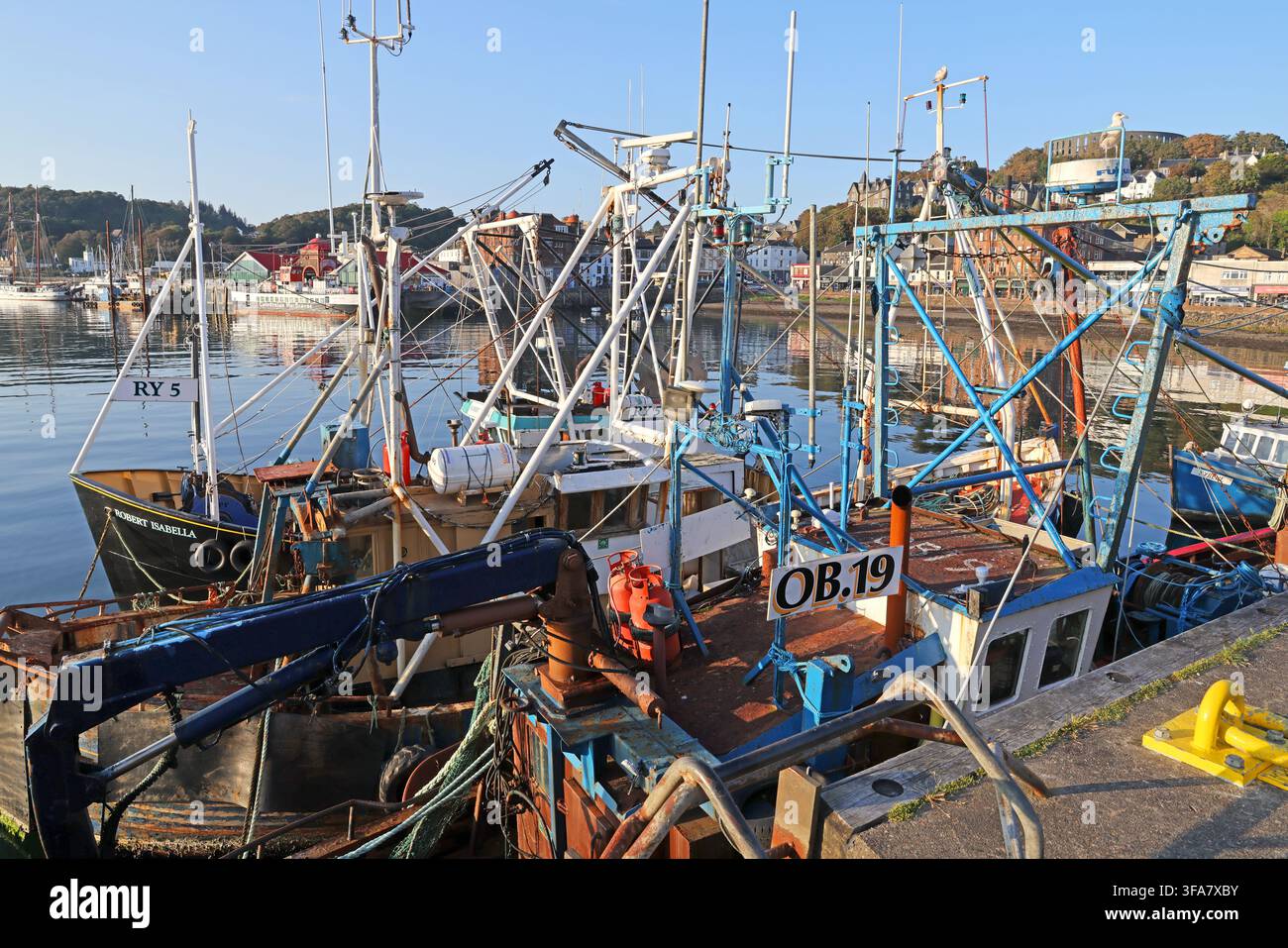 Fishing boats moored in Oban harbour, Argyll and Bute, Scotland Stock Photo