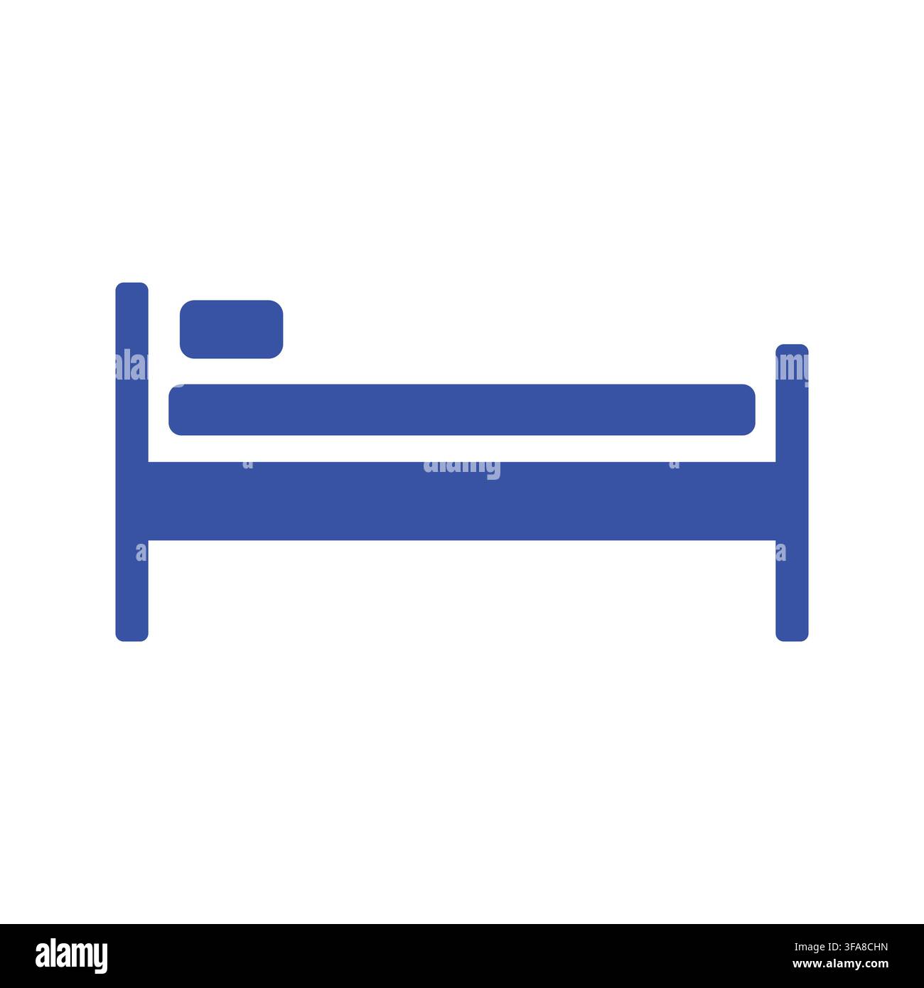 A blue bed icon isolated on a white background representing accommodation and sleeping. Stock Vector