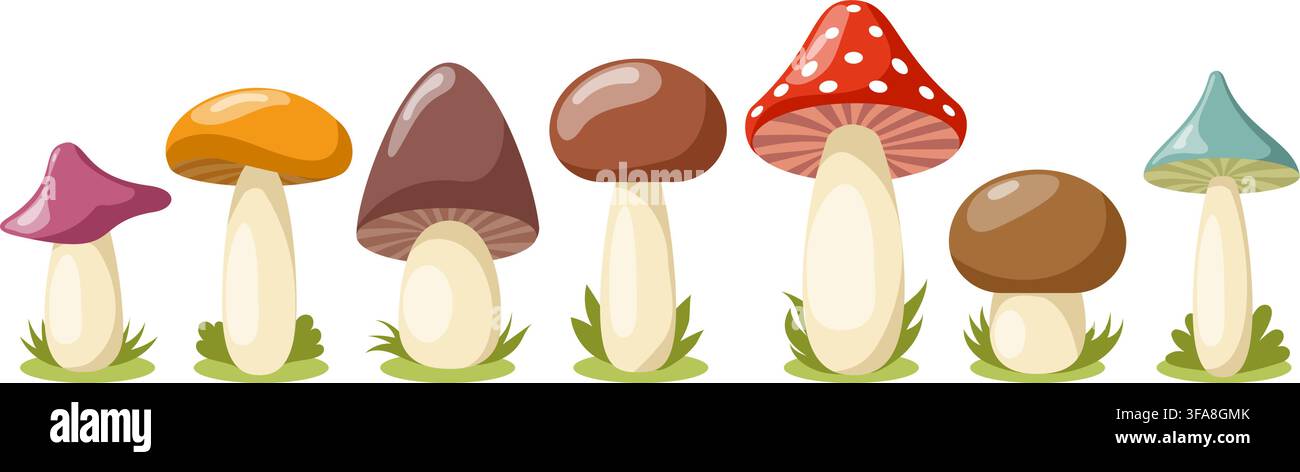 Cartoon mushrooms on a grass Stock Vector