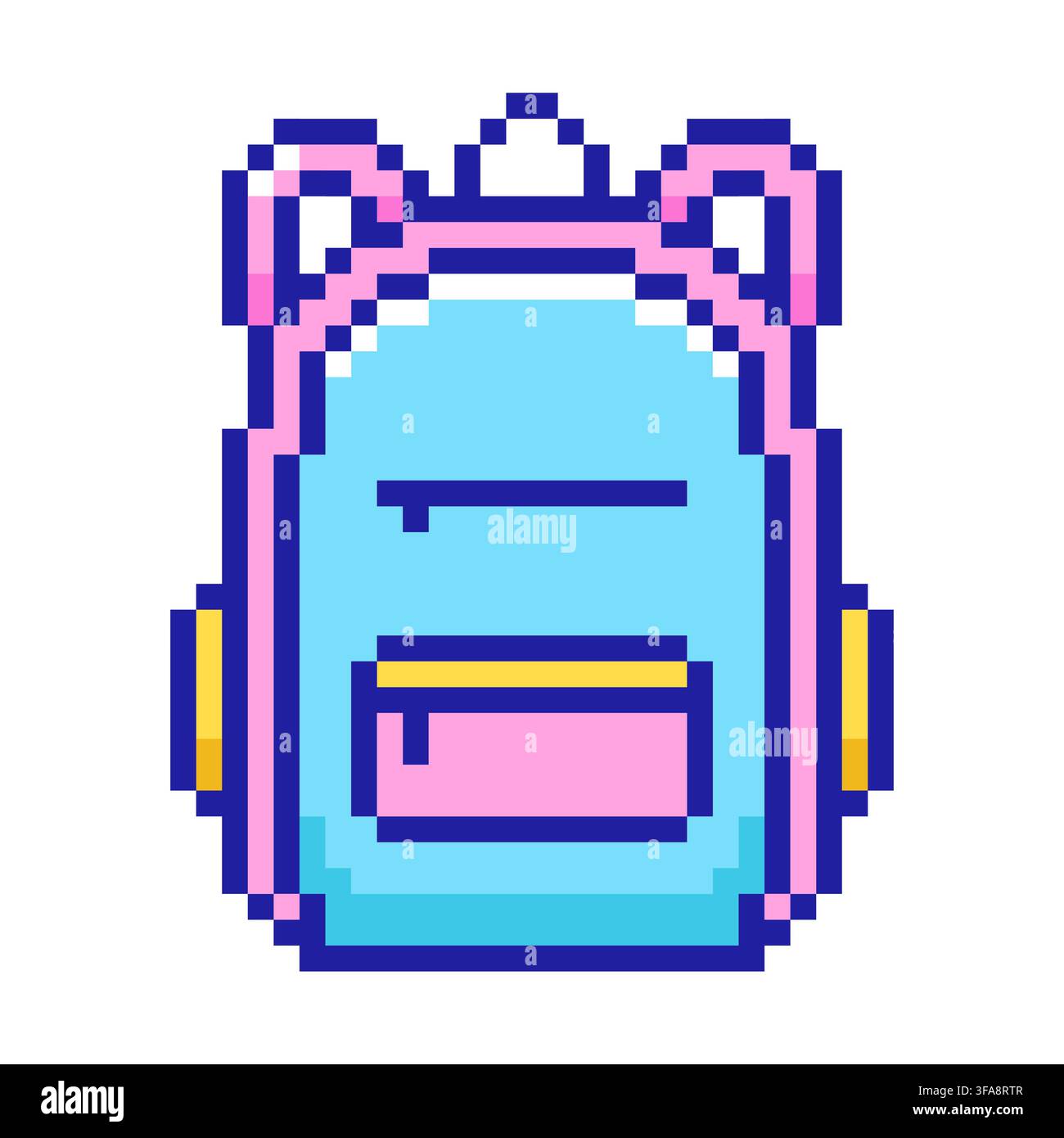 Pixel Art School Backpack Isolated on White Background. Vector illustration Stock Vector